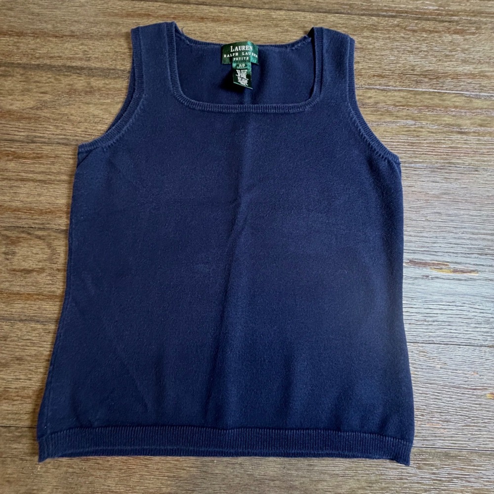 Lauren Ralph Lauren Navy Blue Square Neck Sweater Tank Top Petite P/P Cotton